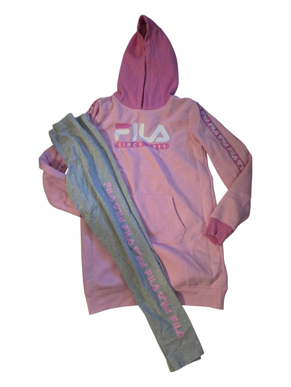 Fila Kids Pink Hooded Sweatshirt with Gray Logo pants 10/12